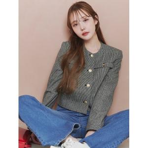 ジャケット ノーカラージャケット 「木村りかこさんコラボ」金ボタン千鳥格子ノーカラージャケット「セットアップ対応可能」 レディース