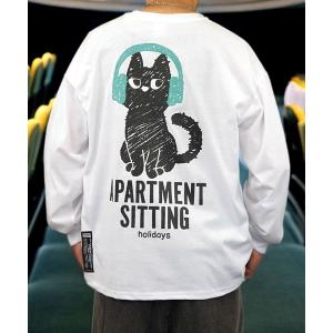 tシャツ 「GROOVY STORE」CAT 猫 刺繍 プリントロングスリーブT 速乾 UVカット メンズ レディース