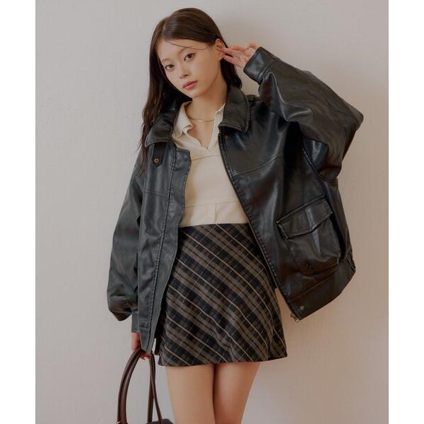 コート アウター 「REVIVAL/WEB限定」フェイクレザーミドルルーズジャケット レディース