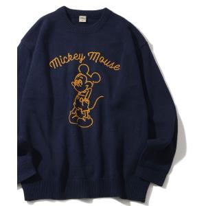 セーター ニット 「Disney/ディズニー」アートワークデザイン ループ刺繍＆シャギー ジャガードニット メンズ レディース