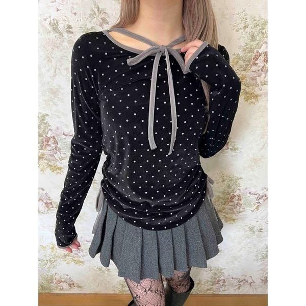 tシャツ ドットベロアトップス レディース