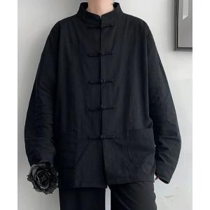シャツ 中華風スタンドカラー チャイナボタン リネン シャツ メンズ レディース