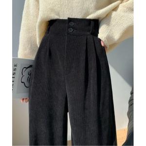 ワイドパンツ パンツ ハイウエストコーデュロイタックパンツ ゆったりシルエット レディース