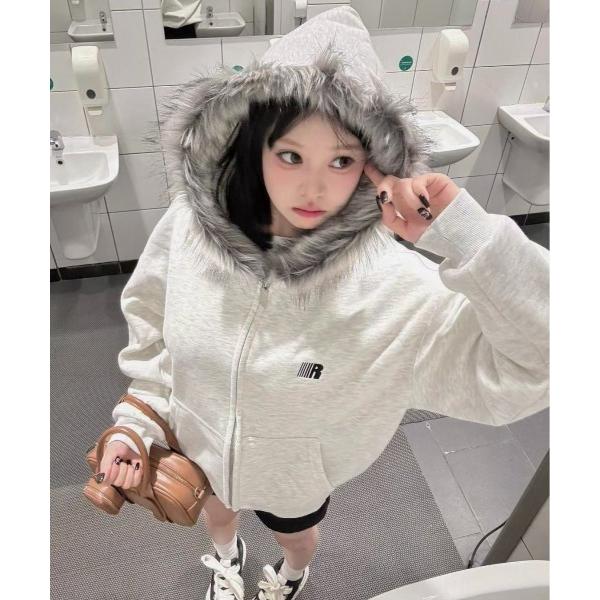 パーカー 「秋冬新作」裏起毛ファー付きフードゆったりスウェットパーカー レディース