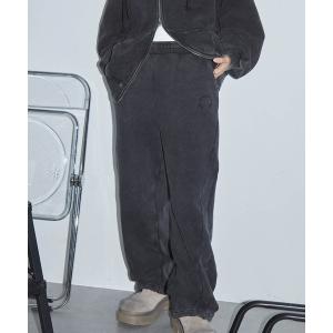 スウェットパンツ ジャージ 「セットアップ対応」ヴィンテージ加工サークルロゴ刺繍  切替ワイドスウェットパンツ レディース メンズ