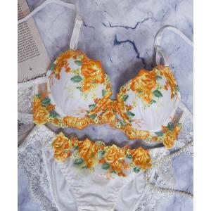 ブラジャー ショーツセット 「美谷間＆丸胸を叶える！ナチュ盛りメイクブラ♪」上下セット/A~D/サニーナイトフラワー刺繍