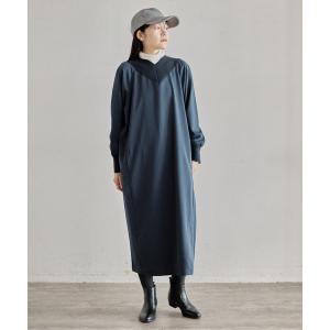 ワンピース リブVネック　ストレートワンピース