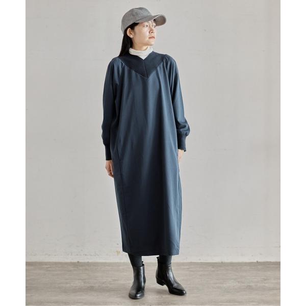 ワンピース リブVネック　ストレートワンピース