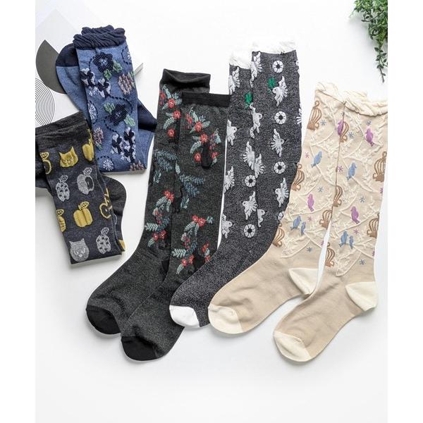 靴下 「5足セット」ハイソックス フロートデザイン レディース