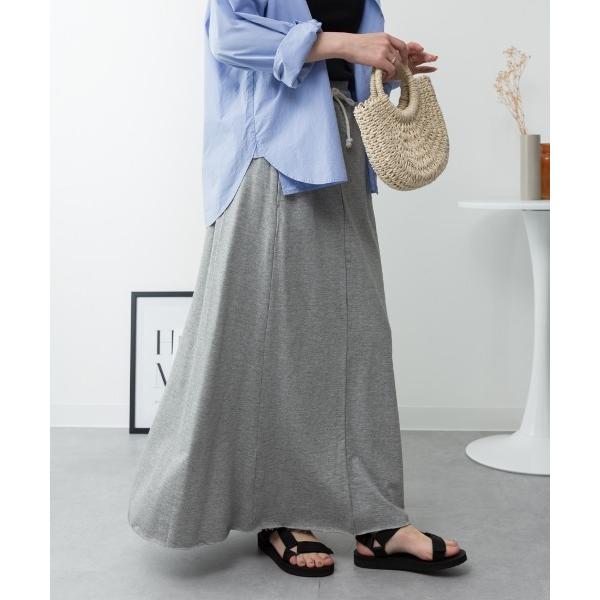 スカート ミニ裏毛裾切りっぱなしフレアスカート