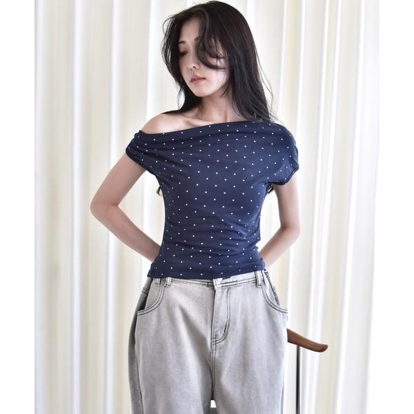 tシャツ アシメドレープスタープリントフレンチTシャツ レディース