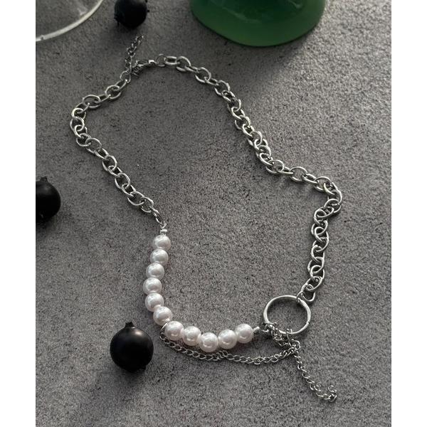 ネックレス アシメビジューチェーンMIXネックレス レディース