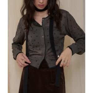 カーディガン layered-look crew neck sheer knit cardigan / レイヤード風シアーニットカーディガン レディー