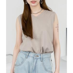 tシャツ Vネックノースリーブトップス カットソー コットン レディース