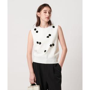 ニット セーター スパンコール 3D フラワー ベスト レディース