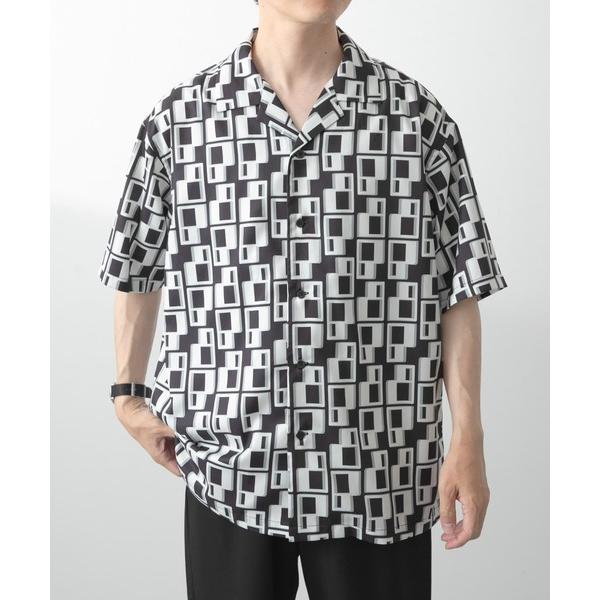 シャツ ジオメトリックプリントオープンカラーシャツB メンズ
