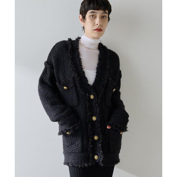 コート アウター ミックスヤーンニットツイードジャケット レディース