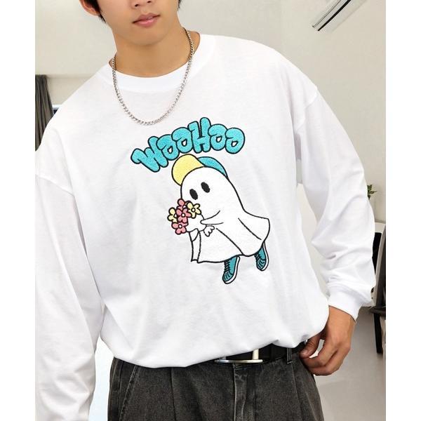 tシャツ 黒猫 おばけ サガラ刺繍 長袖 Tシャツ メンズ レディース