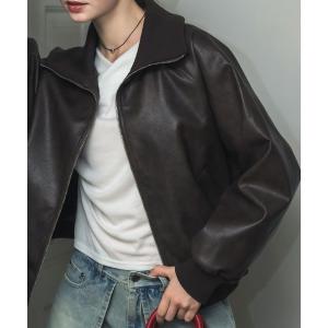 ブルゾン アウター 襟リブレザーBZ レディース