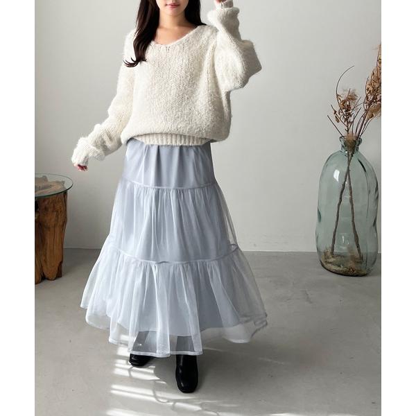 ワンピース WEB限定 2025秋冬新作 ニット×チュールスカートセットアップ