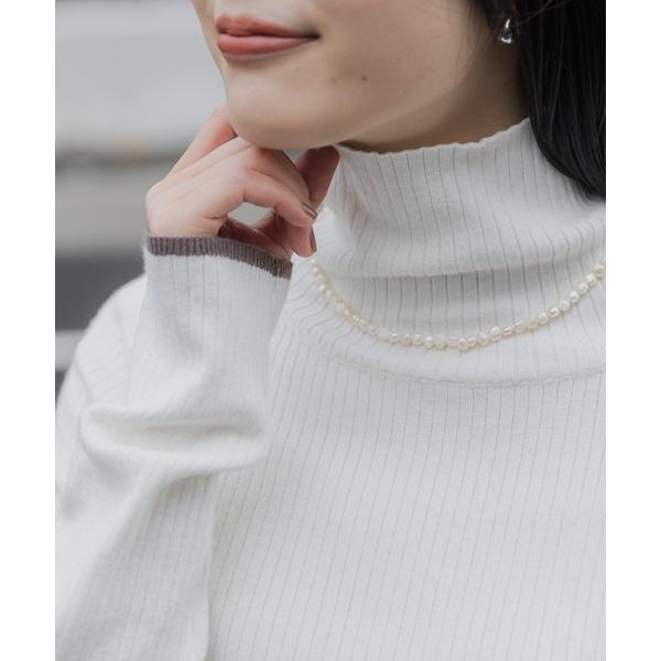 ニット セーター 「吸湿発熱」ライン配色 ウォッシャブル タートルリブニットプルオーバー「THE C...