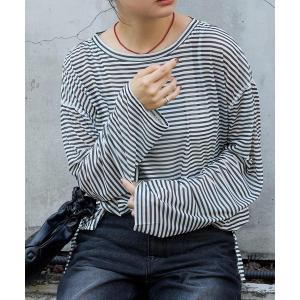 tシャツ シアーボーダーオーバーサイズプルオーバー レディース