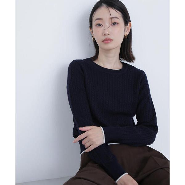 ニット セーター バイカラーラインミニケーブルニット レディース