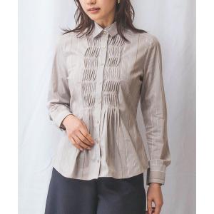ブラウス シャツ 「NARACAMICIE」ストライプフロントデザインピンタック長袖シャツ レディース