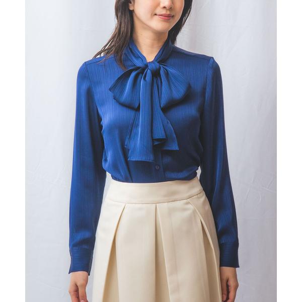 ブラウス シャツ 「NARACAMICIE」サテンストライプボウタイ長袖ブラウス レディース