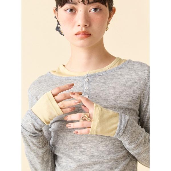 tシャツ ウールブレンドヘンリーレイヤードトップス レディース