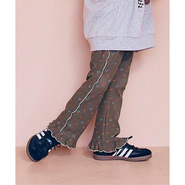 パンツ 「ジュニア対応」総柄ストレッチワッフル裾フリルフレアパンツ キッズ 子供服 女の子