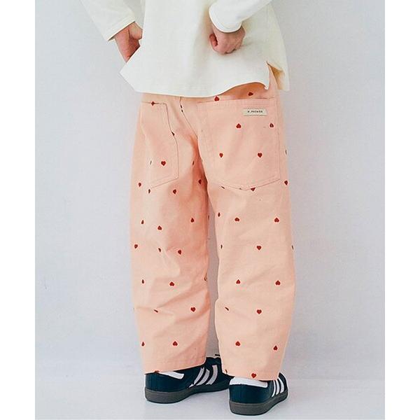 パンツ 「ジュニア対応」ハート刺繍のワイドストレートジーンズ キッズ 子供服 男の子 女の子