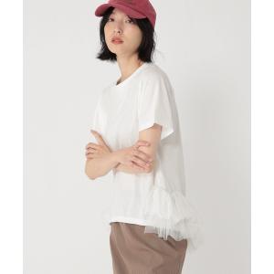 tシャツ 半袖 「daily CLIP」ドットチュールペプラムT レディース