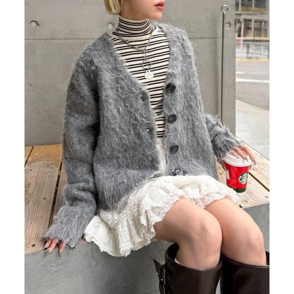 カーディガン 「25AW」MIXシャギーBIGボタンカーディガン レディース