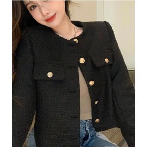 ジャケット ノーカラージャケット ツイード風ノーカラージャケット レディース