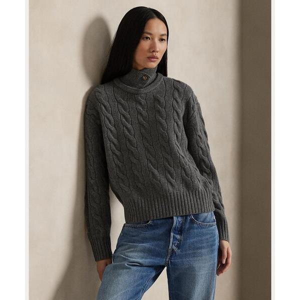ニット セーター ケーブルニット ウールカシミヤ ポロ セーター レディース