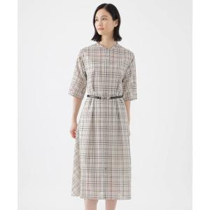 「TRANS WORK」 半袖ワンピース 38 ベージュ レディース