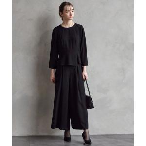 喪服 セレモニースーツ スラックス パンツ 「喪服・礼服」ウォッシャブル ペプラムブラウス×ワイドパンツブラックフォーマルセットアップ レディース