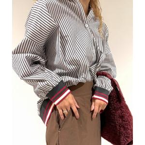 ブラウス シャツ ストライプリブドッキングシャツ レディース