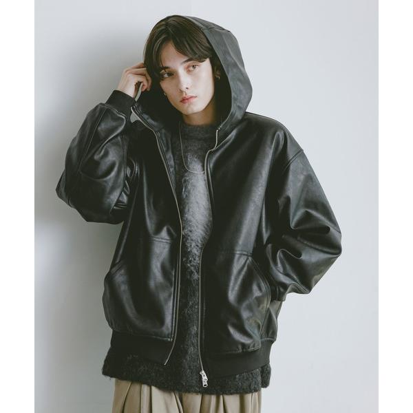 ブルゾン アウター シンセティックレザー/ジップアップパーカー メンズ