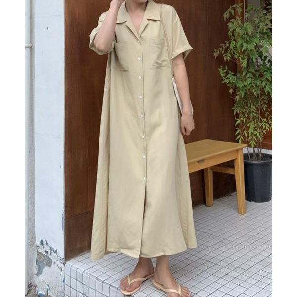 ワンピース ラウンドネックシックパフスリーブワンピース