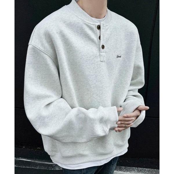 トレーナー スウェット ルーズフィット ヘンリーネックワンポイント裏起毛トレーナー メンズ