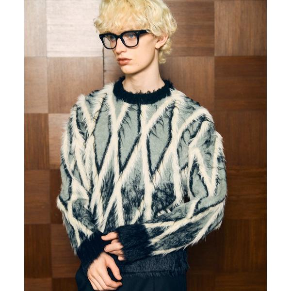 セーター ニット 「UNISEX」7G Shaggy Jacquard Diamond Patter...