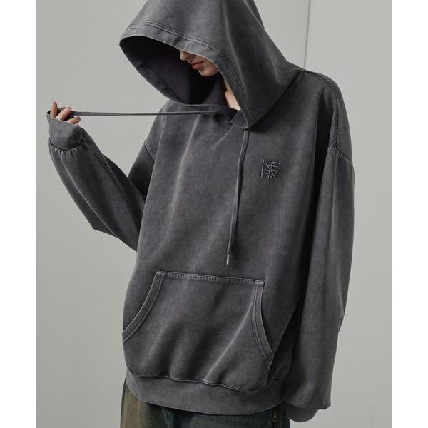 パーカー 「Alfred Alex」ヴィンテージ加工ケミカルウォッシュ ワンポイント刺繍 ダンボール...