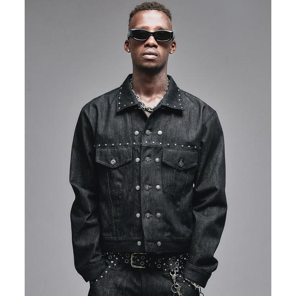 デニムジャケット gジャン Studs Design Rigid Denim Jacket / スタ...