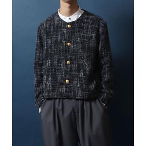 Otte ジャケット ノーカラージャケット ダークチェックツイード