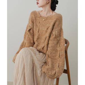 ニット セーター ケーブルMIXラメニット レディース