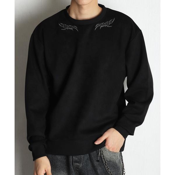 トレーナー スウェット フェイクスエード トライバル柄 バラモチーフ トレーナー 長袖 メンズ レデ...