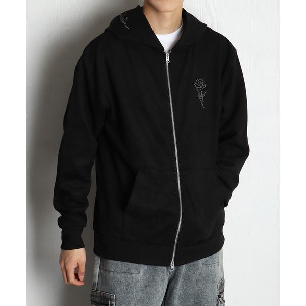 パーカー フェイクスエード トライバル 薔薇刺繍 フルジップパーカー メンズ レディース