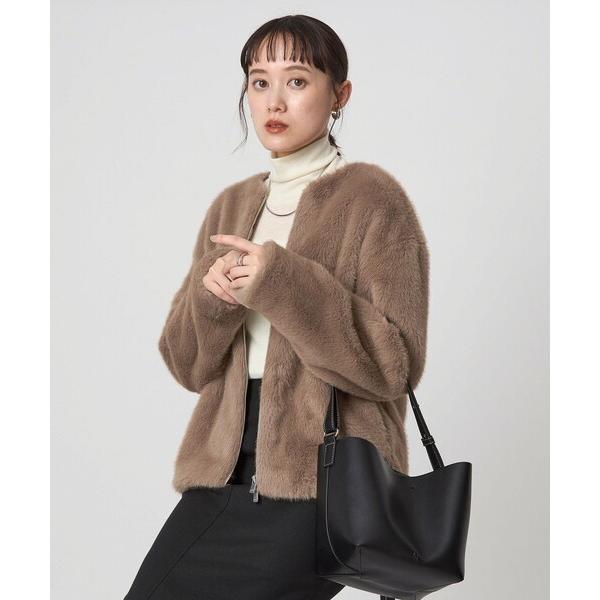 コート アウター フェイクファー ノーカラー コート レディース